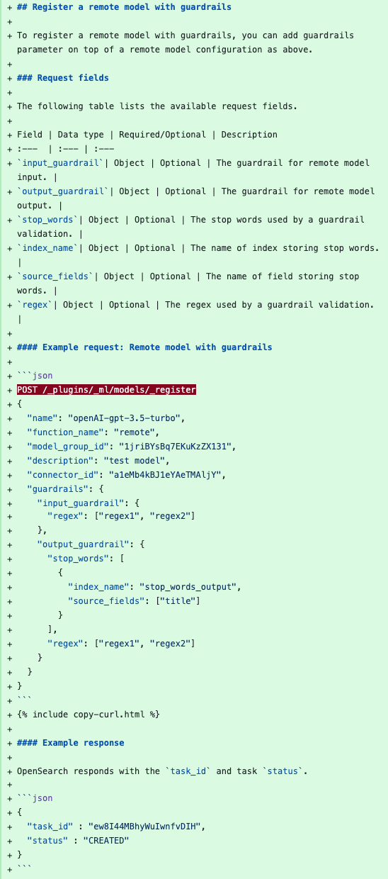 Screenshot of the initial draft of the guardrails documentation before editing