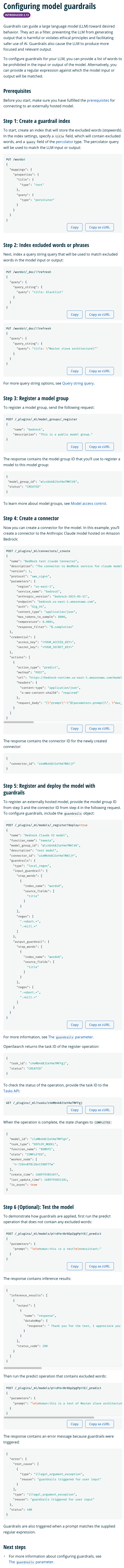 Screenshot of the final version of the guardrails documentation after editing and publishing